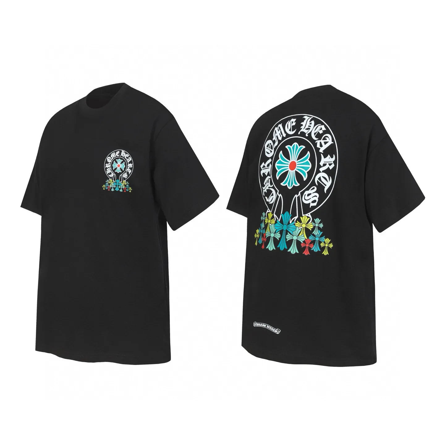 P150 Cross-border running quantity model, please do not place an order if you are pursuing quality - Chrome Hearts/Chrome Hearts colorful horseshoe printed short-sleeved T-shirt - High weight, high density and high quality. The wool is soft, delicate and skin-friendly. It feels soft and silky. It has excellent warmth and skin-friendly properties. - Custom-woven and custom-dyed, no color difference, regardless of fabric or workmanship details. Comparing with the ordinary version on the market -Colour: black white -Size: S M L XL
